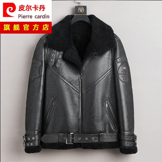 
Pierre cardin original fur coat men's genuine leather leather motorcycle suit b3 flight jacket winter thickened fur red 195/58/5XL suitable for 185-200 Jin [Jin equals 0.5 kg]