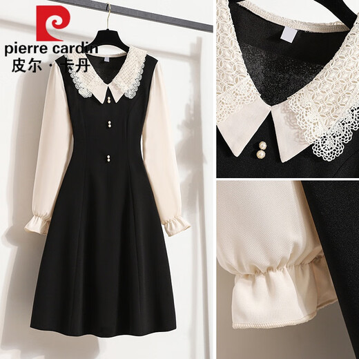 Pierre Cardin (Pierre Cardin) sexy dress, feminine, fragrant, French style, small A-line skirt 2025 new spring and autumn dress, black XL 120-140Jin Jin is equal to 0.5 kg
