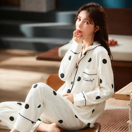 Pajamas para mujeres mangas largas de algodón puro de primavera y otoño de la mujer 2022 Las nuevas mujeres de algodón pueden usar ropa de verano en el hogar W12811 L [Adecuado para 100-120jin [Jin equivale a 0.5 kg]] [suave y cómodo]