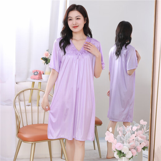 Dai Mingxuan nightgown for women in summer ice silk sexy pajamas for women in summer short-sleeved imitation silk cool lace V-neck home clothing XS831# green one size (suggested 85-145Jin [Jin equals 0.5 kg])