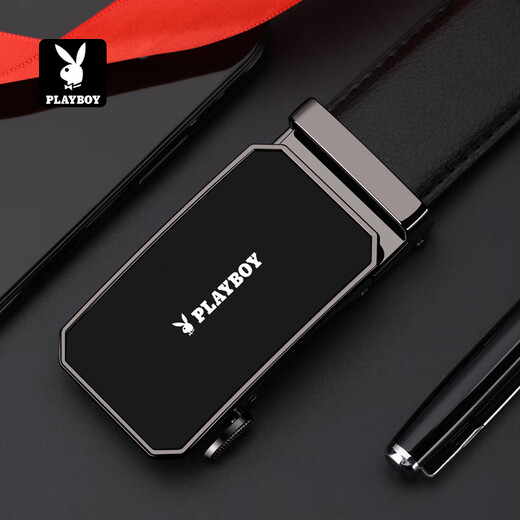 Playboy Belt Men's Cowhide Automatic Buckle Belt Men's Young and Middle-aged Belt Practical as a Birthday Gift for Husband and Boyfriend