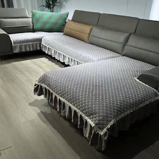 Full set of all-season fully non-slip U-shaped sofa cushions for ladies, left and right, regardless of direction, universal sofa cushions, back cover, Youfu cotton, gray, three-piece set, cushions