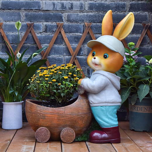 Yimingyuan Garden Decorative Courtyard Ornaments Outdoor Cartoon Rabbit Flowerpot Park Lawn Creative Simulation Animal Landscape Sculpture H20536