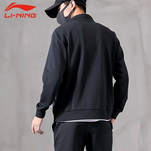 Li Ning (LI-NING) Jacket Men's Spring and Autumn Sweater Sports Men's Cardigan Loose Sports Knitted Top Casual Men's Fitness Casual Wear Basic Black (Stand-Collar) L