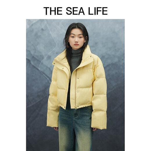 
THE SEA LIFE Trendy and cool short down jacket PU leather jacket for women's winter W13701 Black Mage S