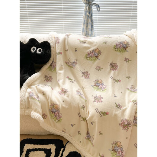 瑞琴ins奶油郁金香羊羔绒毛毯牛奶绒秋冬盖毯保暖沙发装饰午睡小毯子 蓝底熊猫 单人毯150*200cm(约1.6kg)【加厚