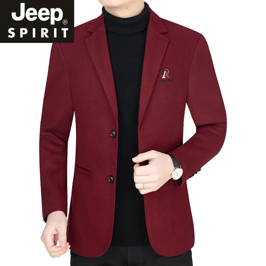 JEEP SPIRIT百搭男士休闲中年西装2024春秋季新款爸爸装上衣羊毛呢西服外套男 WW6153藏蓝 170