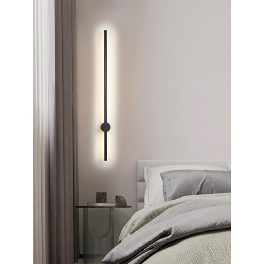 Miaopule Minimalist Long Strip LED Wall Lamp Bedroom Bedside Simple Modern Line Corridor Staircase Creative Living Room Wall Lamp Haoyue White-100CM-Three Color Changing