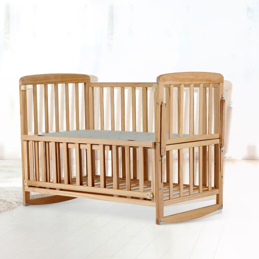 Baby Rabbit Log Crib Baby Bed Solid Wood Unpainted Children's Bed Baby Spliced Bed Multifunctional Newborn Movable 105 Solid Wood Bed (Variable Shaker) + Mosquito Net + Mattress
