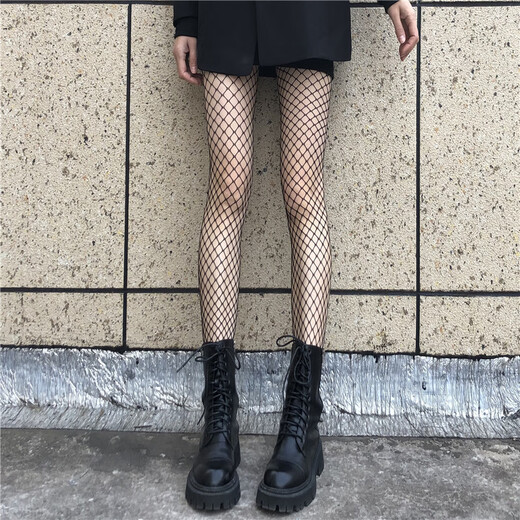 JIOESC Sexy Hot Girl Black Silk Fishnet Stockings Women's JK Socks Summer Thin Black Stockings Anti-Snatch Sentimental Pantyhose Black Large Mesh 1 Piece One Size