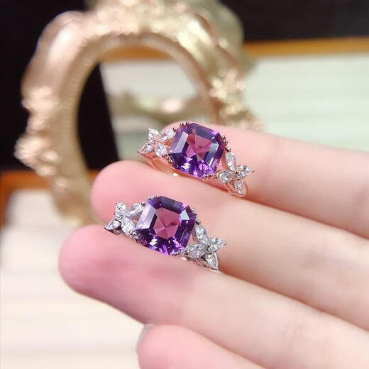 Amethyst Ring Quadrat 8mm Ring lila Edelstein Ring Frauen SN4859 Ring Roségold Leben