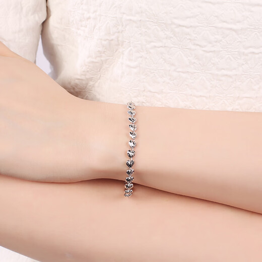 Yuanshengfu's new boutique PT950 fashionable heart-shaped platinum bracelet, platinum hand jewelry for women, adjustable, 7.67 grams, length 16.5-18.5CM adjustable
