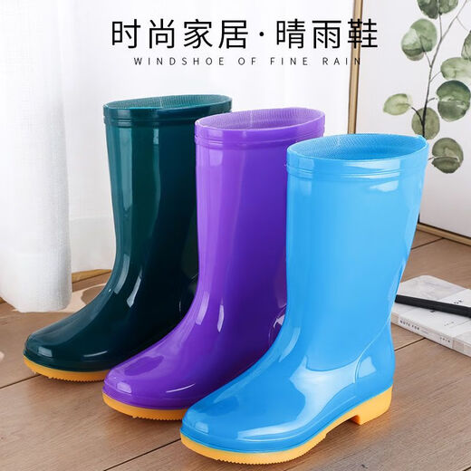 淇丝蔓新款中筒加绒雨鞋雨靴防水鞋胶鞋套鞋水靴女时尚成人防滑高筒雨鞋 天蓝中筒【无绒】 38