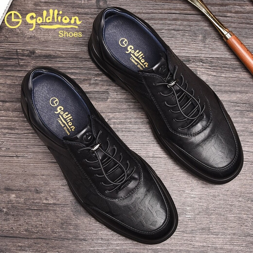 Goldlion Men's Shoes New Autumn and Winter Business Casual Leather Shoes Trendy Sports Shoes Genuine Leather Comfort Air Cushion Soft Surface Light Sole Men's Shoes Black Regular Style 40