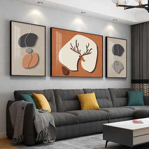 Cheng Zais Wohnzimmer dekorative Malerei moderne minimalistische Sofa Hintergrund Wandbehang Malerei Licht Luxus atmosphärische Wandmalerei High-End-Dreifach-Wandgemälde JD15099 links und rechts 50*70 Mitte 90*70 strukturierte Leinwand PS schwarzer Rahmen