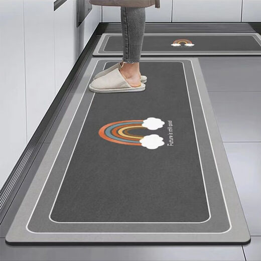 Mihou kitchen special floor mat household water-absorbent, oil-absorbent and dirt-resistant floor mat long non-slip and wear-resistant kitchen mat supports customization simple rainbow-dark blue 40*120 cm single piece/water-absorbent and oil-absorbent