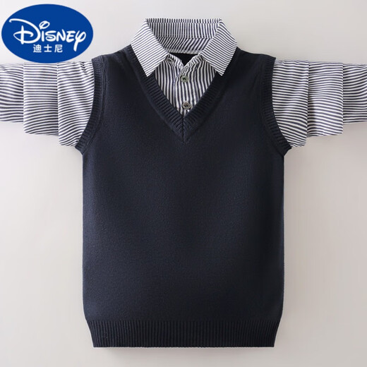 Disney boy fake two-piece shirt lapel sweater pullover autumn and winter children's thread medium-sized children's boy knitted base shirt men without velvet 170cm
