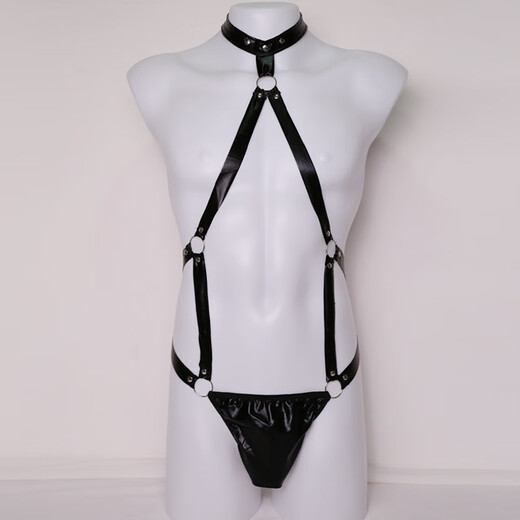 Private Shang Iron Hoop Patent Leather European and American Men's Erotic Underwear Men's One-piece European and American Thong One Size