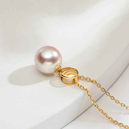 Nanzhu Palace Seawater Pearl Pendant 18K Inlaid Round Highlight Women's Pearl Pendant 925 Silver Chain 18K Gold 8.5-9mm