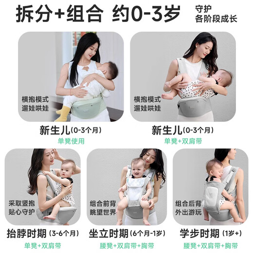 乐蒂宝贝婴儿背带腰凳科技护腰腰凳宝宝遛娃抱娃神器减震坐垫四季通用 护腰款-月影灰 科技护腰旗舰款