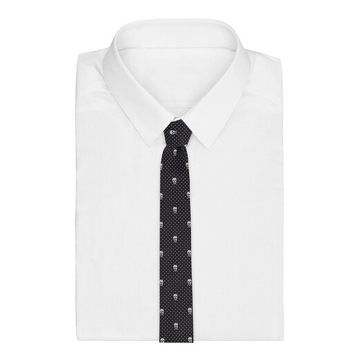 亚历山大.麦昆（ALEXANDER MCQUEEN）男士骷髅印花真丝领带 165724 4Q053 1077 黑色