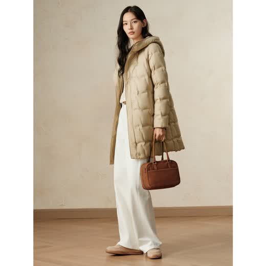Jiuzi Annako Down Enjoy Casual Simple Light Warm White Duck Down Mid-Length Down Women's Winter Khaki M