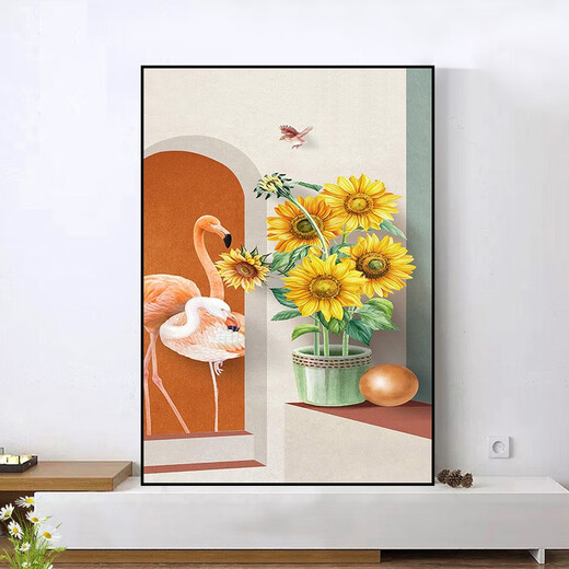 OUOETY Mo Xiaoxie Sunflower Entrance Decoration Painting Small Fresh Entrance Hall Fantasy Wall Mural Painting Nordic Style Living Room Aisle Mo Xiaoxie 2694 50*70cm Cloth Pattern Film Single Couplet Black Border