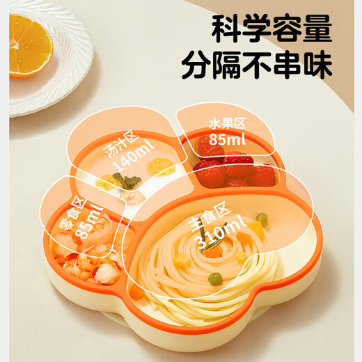 
licheers baby meal plate baby silicone learning to eat separate tableware suction cup integrated children's supplementary food bowl with straw green