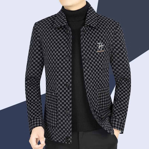 CAIDEN KETCH brand men's jacket men's coat 2025 spring and autumn new style middle-aged men's business casual non-iron plaid top black spot L 175 (recommended 115-130 Jin Jin equals 0.5 kg)
