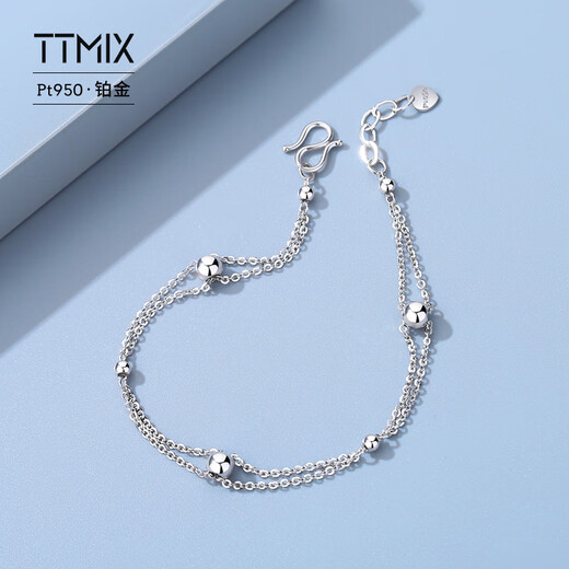 TTMIX platinum bracelet for women pt950 round beads double platinum bracelet romantic birthday gift for girlfriend 3.3-3.5g 16+2cm