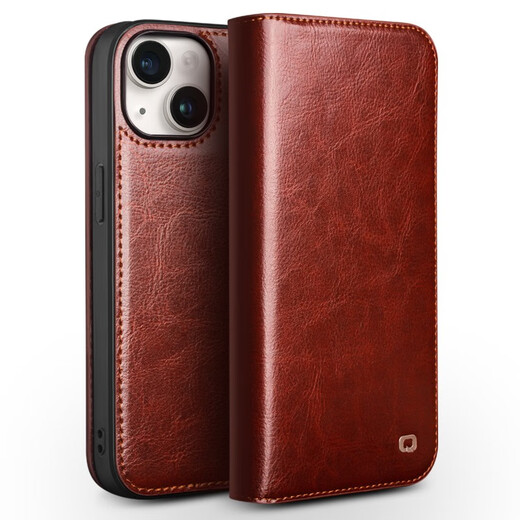 Qieli anwendbar für iPhone15Promax Mobiltelefon Hülle Leder Flip-Kartenhalter Apple 15plus Full-inclusive Anti-Fall-Schutzhülle Business High-End-Männer Apple 15plus Classic Brown