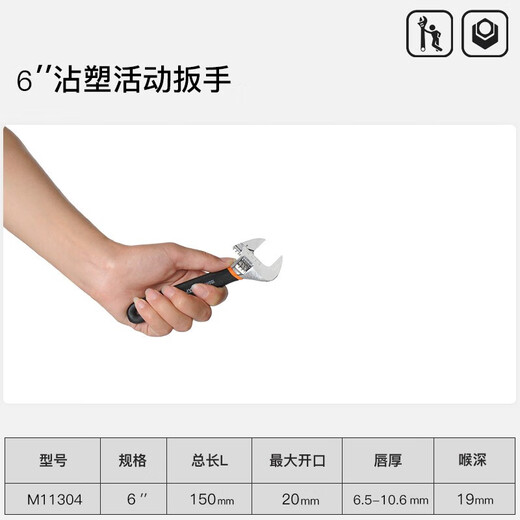CLCEY Adjustable Wrench Adjustable Mouth 4 Inch Small Mini Adjustable Wrench Tool 8/10/12 Inch Metric Open Adjustable Wrench 6 Inch 150mm (Opening 20mm) M11304
