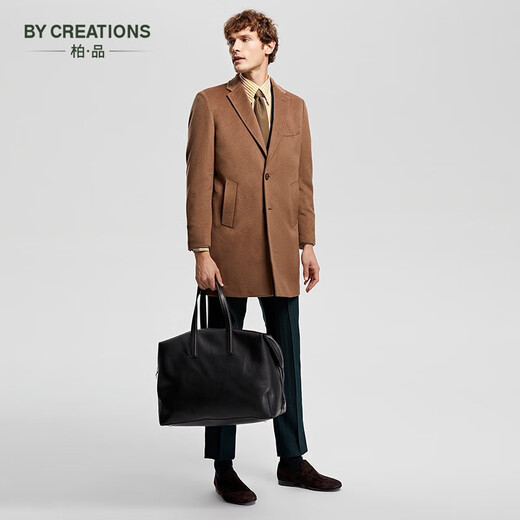 By Creations Cypress Wilderness Maillard Pure Wool Woolen Coat Medium-length Men's Fall and Winter Thickened Warm Business Woolen Coat Coffee M (46)