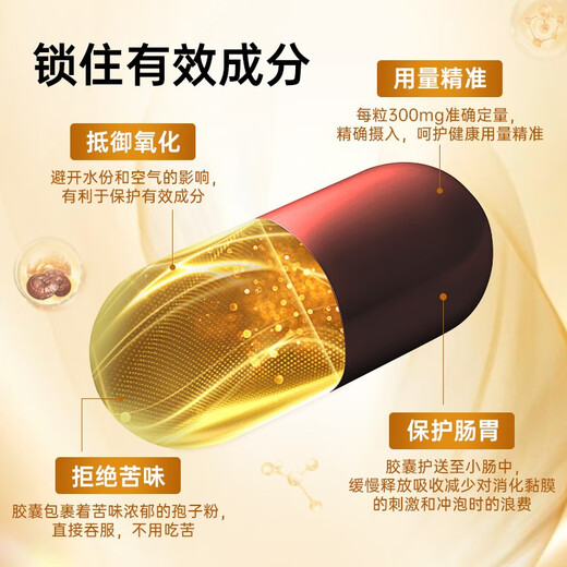 富元康破壁灵芝孢子粉胶囊 含灵芝孢子油 长白山灵芝 破壁孢子粉 保健品 【单瓶装】90粒*1盒