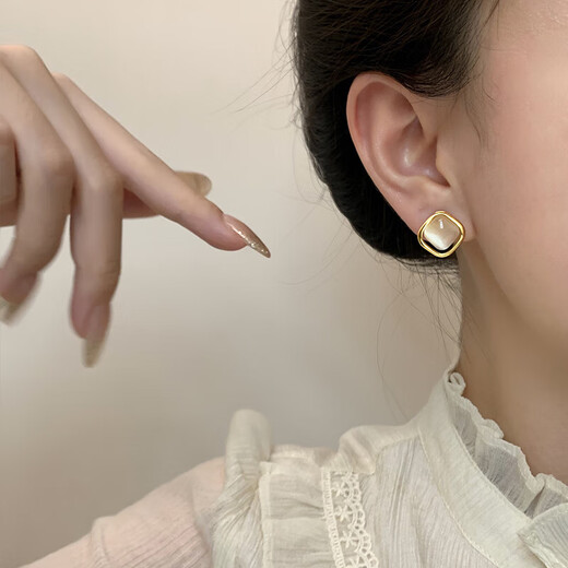 Kaximu S925 sterling silver earrings cat's eye stone earrings for women light luxury high-end 2025 new earrings temperament earrings square cat's eye stone earrings 925 silver needles