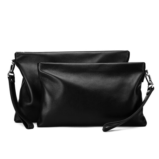 South Young Herren Handtasche echte Leder -Herrenbeutel große Kapazität Kupplung Handtasche Doppel Clip -Tasche Business Casual Mode Umschlagbeutel Schwarz klein