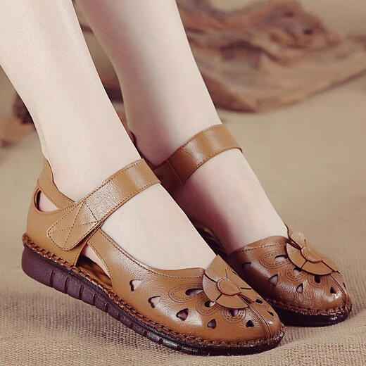 Feimaibo True en cuir souple Mère Chaussures Sac Sandales pour femmes en été plate Sole Flat Found confortable Sole souple Sole non glissée