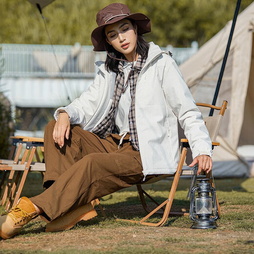 BRELRMON加绒外套风衣男女冲锋衣单层秋冬防风保暖软壳工装韩版户外夹克 9930S-2银杏白-女【迷彩】 2XL