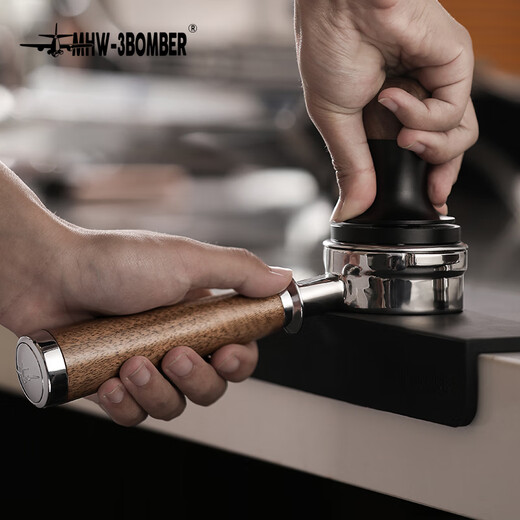 MHW-3BOMBER Bomber Solid Wood Bottomless Handle Bo Fu/E61/La Ma Extraction Modified Coffee Machine Accessories Solid Wood Bottomless Handle-58mm Universal-Three Ears