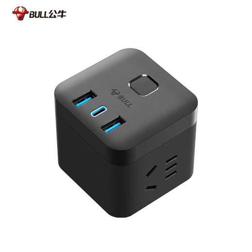BULL Fast Charging Rubik's Cube Socket USB Socket/Plug Strip/Plug Strip/New National Standard Wiring Socket C Port 20W Fast Charging Wireless Black-UU220WH