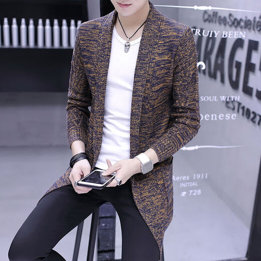 Wanpai Mo spring and autumn mid-length sweater men's cardigan jacket slim sweater top autumn sweater trendy men's clothing K20 black 3XL 145-160Jin [Jin equals 0.5 kg] wear