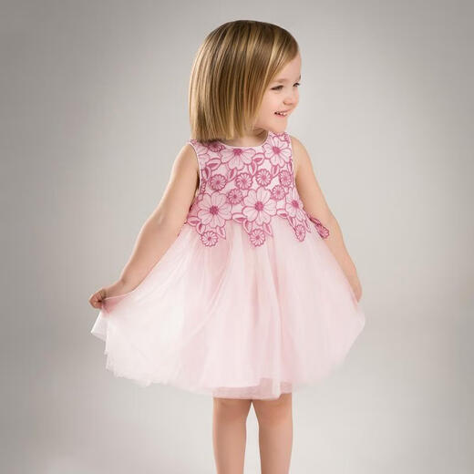 DAVE&BELLA Girls' Dresses, Medium and Large Children's Mesh Skirts, Summer Thin Children's Princess Dresses, Baby Skirts, Children's Skirts, Smoke Purple, Ready Stock 100 cm (recommended height 90-100cm)
