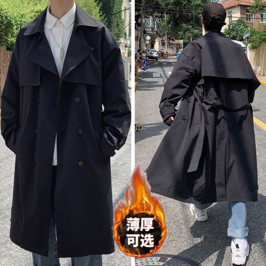Zhongyan windbreaker men's spring and autumn Korean style double-breasted long over-the-knee windbreaker men's large size trendy brand youth jacket coat black regular style M recommended 90-120Jin [Jin equals 0.5 kg]