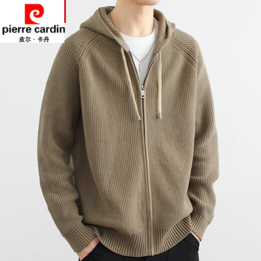 皮尔卡丹（pierre cardin）秋冬开衫毛衣男休闲连帽羊毛衫外套加厚保暖宽松拉链针织衫针织 深灰色 XL 130-150斤