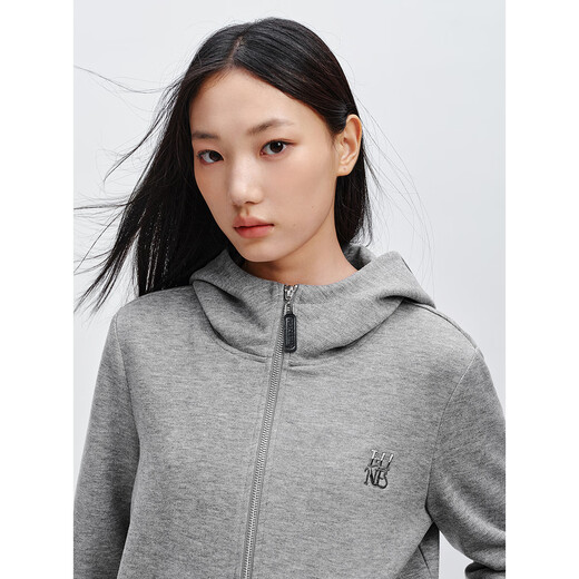 PEACEBIRD Women's Sweater Winter Zippered Thin Velvet Hooded Jacket Loose Pants Suit Gray Jacket S