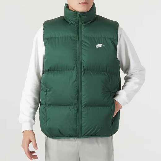 耐克（NIKE）棉马甲男子秋季新款跑步健身羽绒舒适立领拉链休闲运动外套 FB7374-323 冷杉绿/白（棉服） M