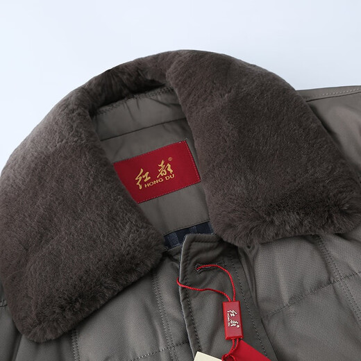 红都冬装新款男士羽绒服獭兔毛领休闲商务系扣款羽绒服外套 咖色 LX9898-2 M 170/88A