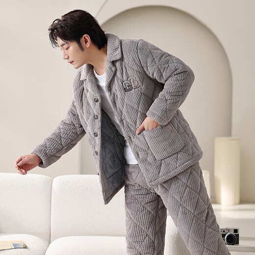 雪慕茵湖南省省服冬季揭阳睡衣男三层加厚加绒珊瑚绒夹棉保暖棉衣家居服 6629山胸章 L(90斤-115斤)三层加厚