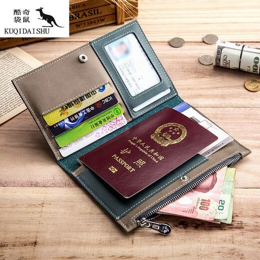 Bolsa de pasaporte de canguro fresco hombres de cuero genuino de cuero y mujer billetera antirrobo de viaje multifuncional clip de boleto de aire de aire