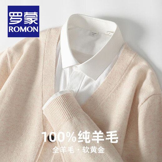 
ROMON (ROMON) 2024 new spring and autumn pure wool sweater for men V-neck youth business casual large size sweater for men wool jacket for men light gray XL